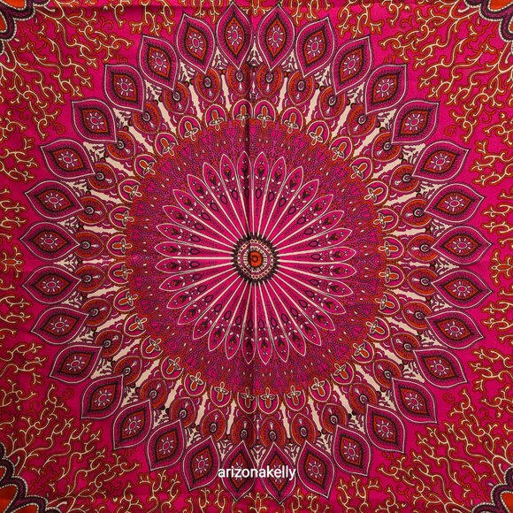 Hand Rolled Silk Scarf Red Pink Kaleidoscope Design - Picture 3 of 8